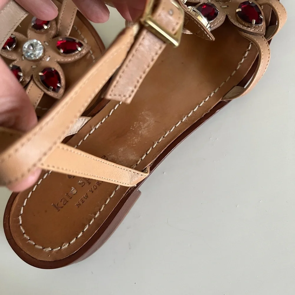 Kate Spade Jeweled T-Strap Sandals Red Crystal 8.5